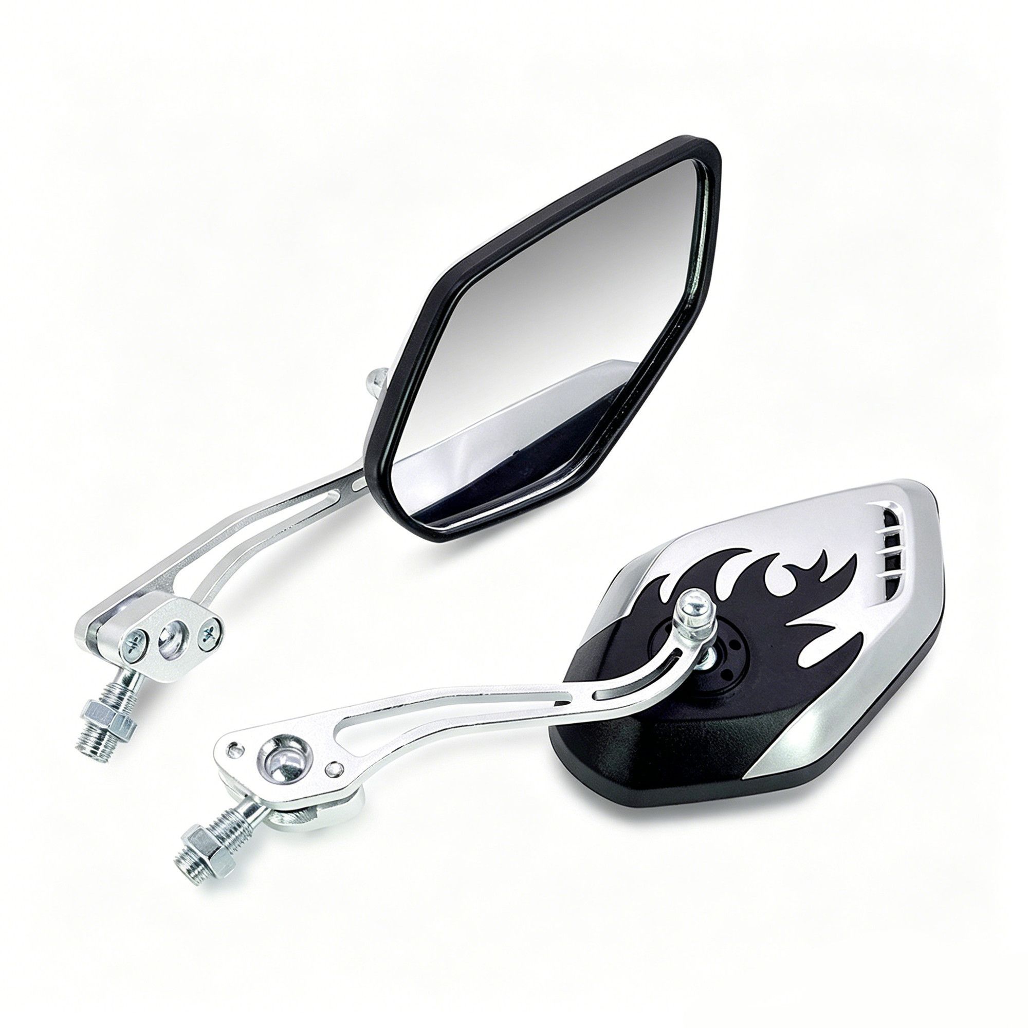1 Pair Motorcycle Bicycle Rearview Mirror With Mount, Silver - Image 1