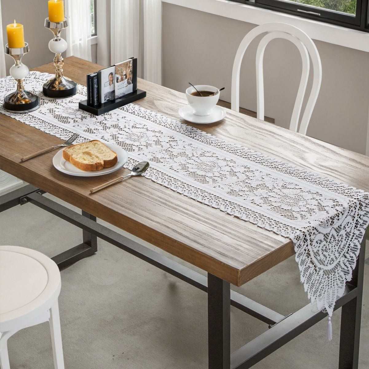 Decorative Lace Table Runner With Tassels 33x137cm, Beige, Gentle Decor For Home Dinner Party - Image 2