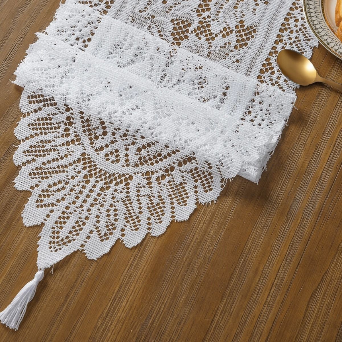 Decorative Lace Table Runner With Tassels 33x137cm, Beige, Gentle Decor For Home Dinner Party - Image 4