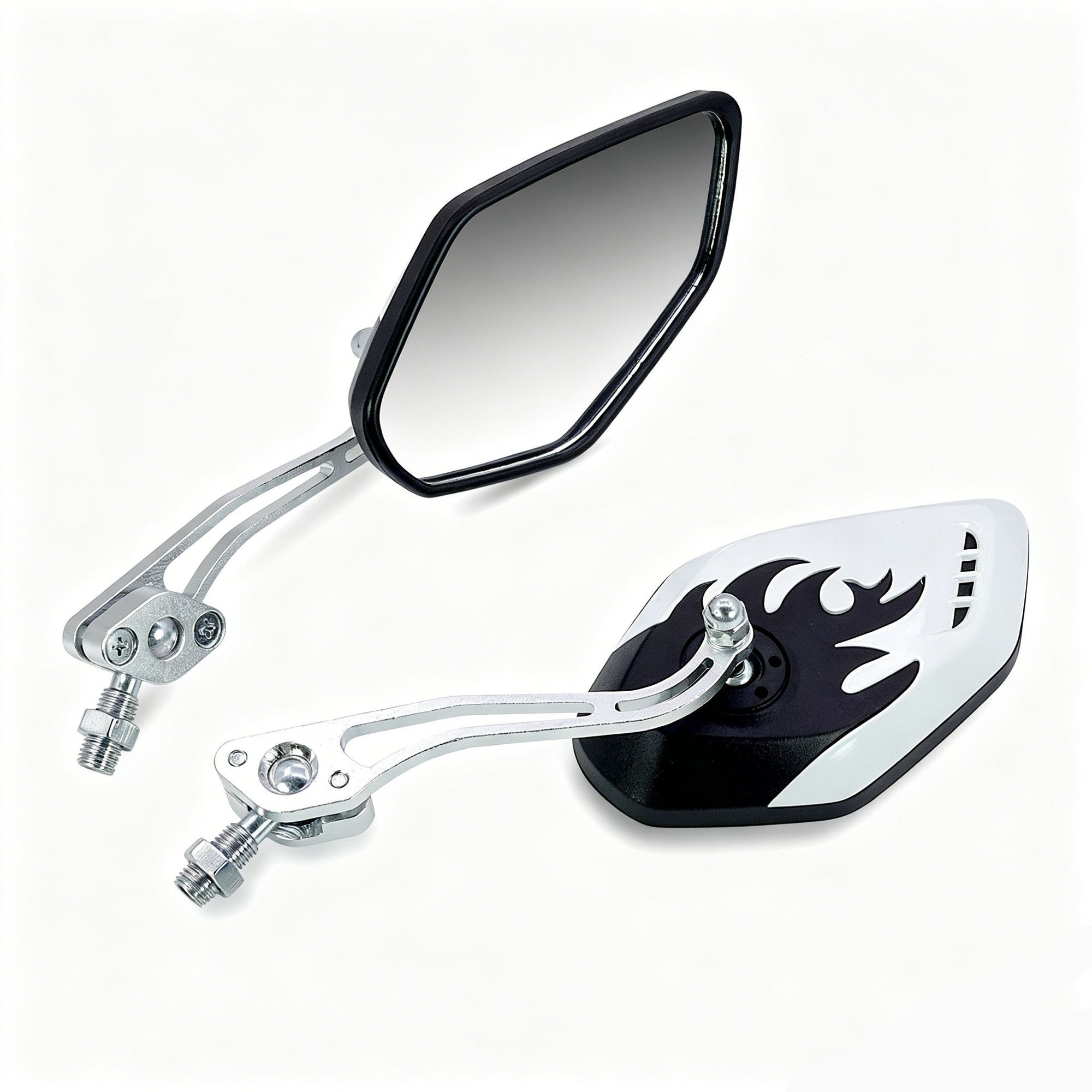 1 Pair Motorcycle Bicycle Rearview Mirror With Mount, White - Image 1