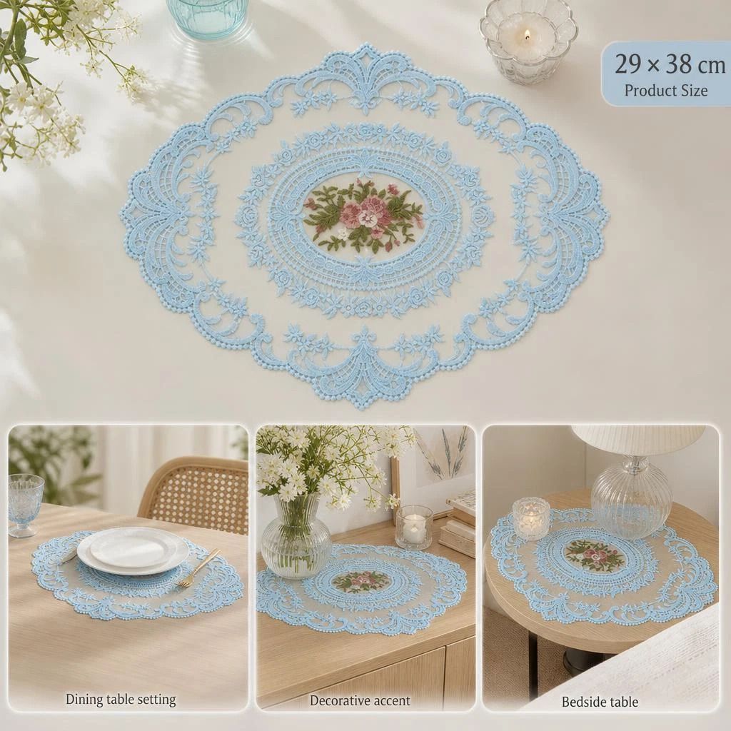 Light Purple Lace Mesh Decor Mat 29x38cm, Dreamy Bedside Pad, Aesthetic Retro Desktop Mat - Image 1