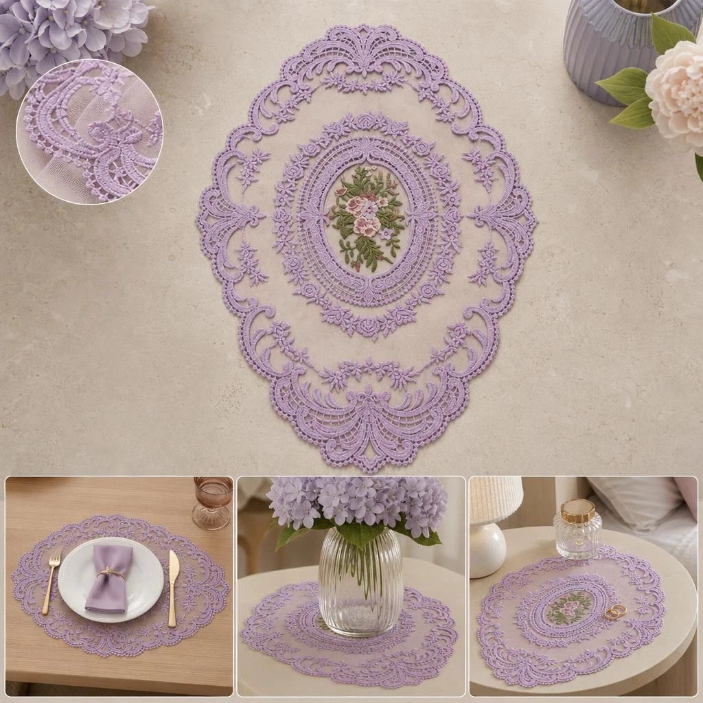 Big Sky Blue Embroidery Mesh Mat 32x43cm, Cool Tone Nightstand Liner, Simple Retro Tabletop Ornament - Image 1