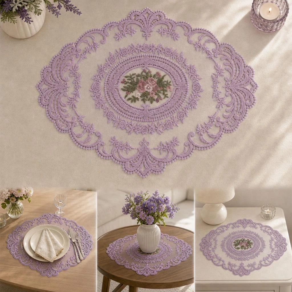 2 Pack Sky Blue Mesh Embroidered Coaster Pads 29x38cm, Fresh Double Desktop Ornament Set, Vintage Style - Image 1