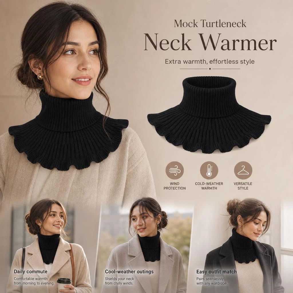 Cosy thick knit neck tube mock collar, blocks sharp winds, seamless wardrobe layering accessory, Black - Image 1