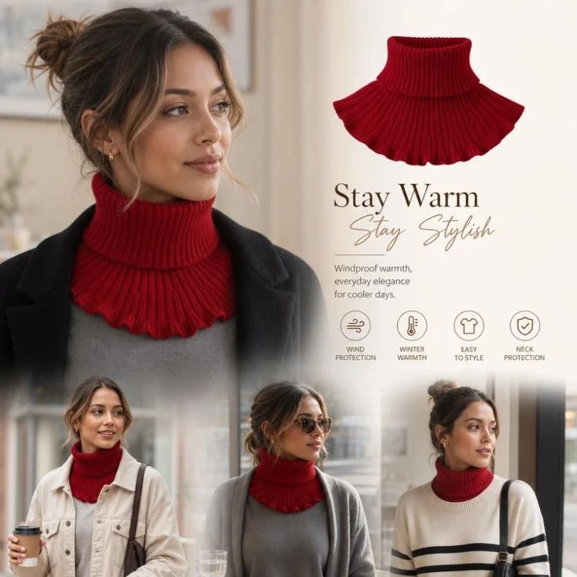 Thermal thick fake collar neck wrap, reliable wind resistance, effortless outfit styling, Wine Red - Image 1