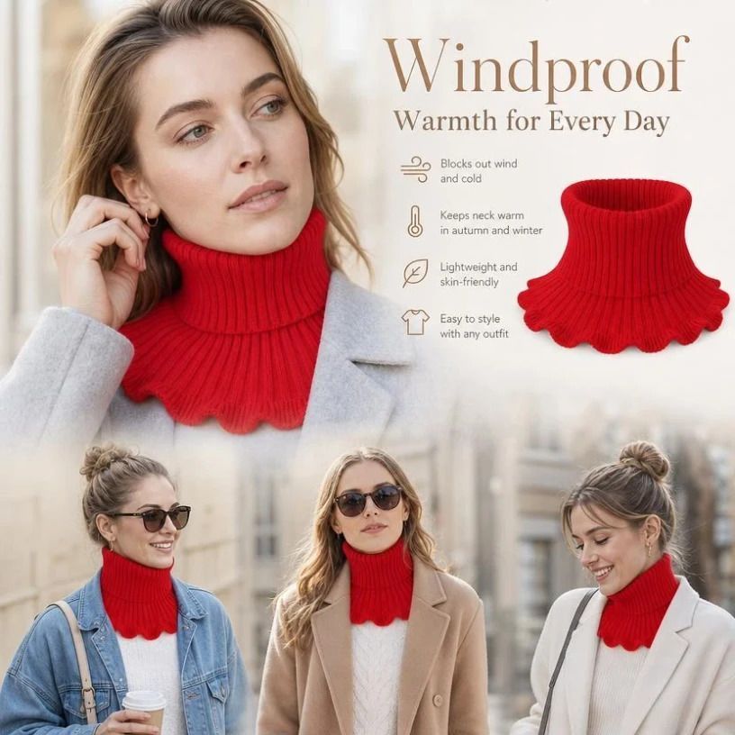 Thickened knit mock neck warmer, full wind coverage, simple matching for all tops, Bright Red - Image 1
