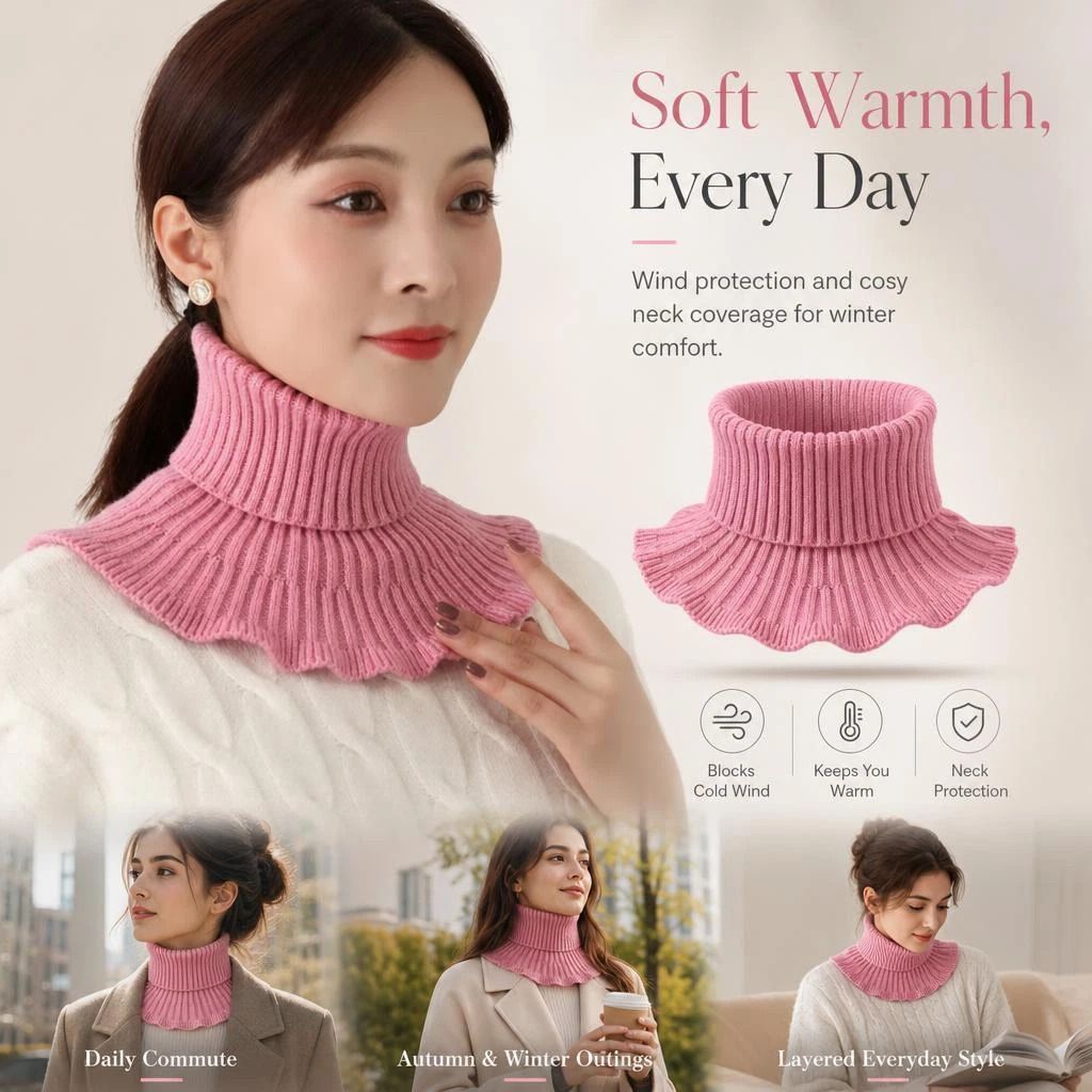 Sweet thick knitted mock neck snood, steady wind resistance, flexible women’s daily styling accessory, Pink - Image 1