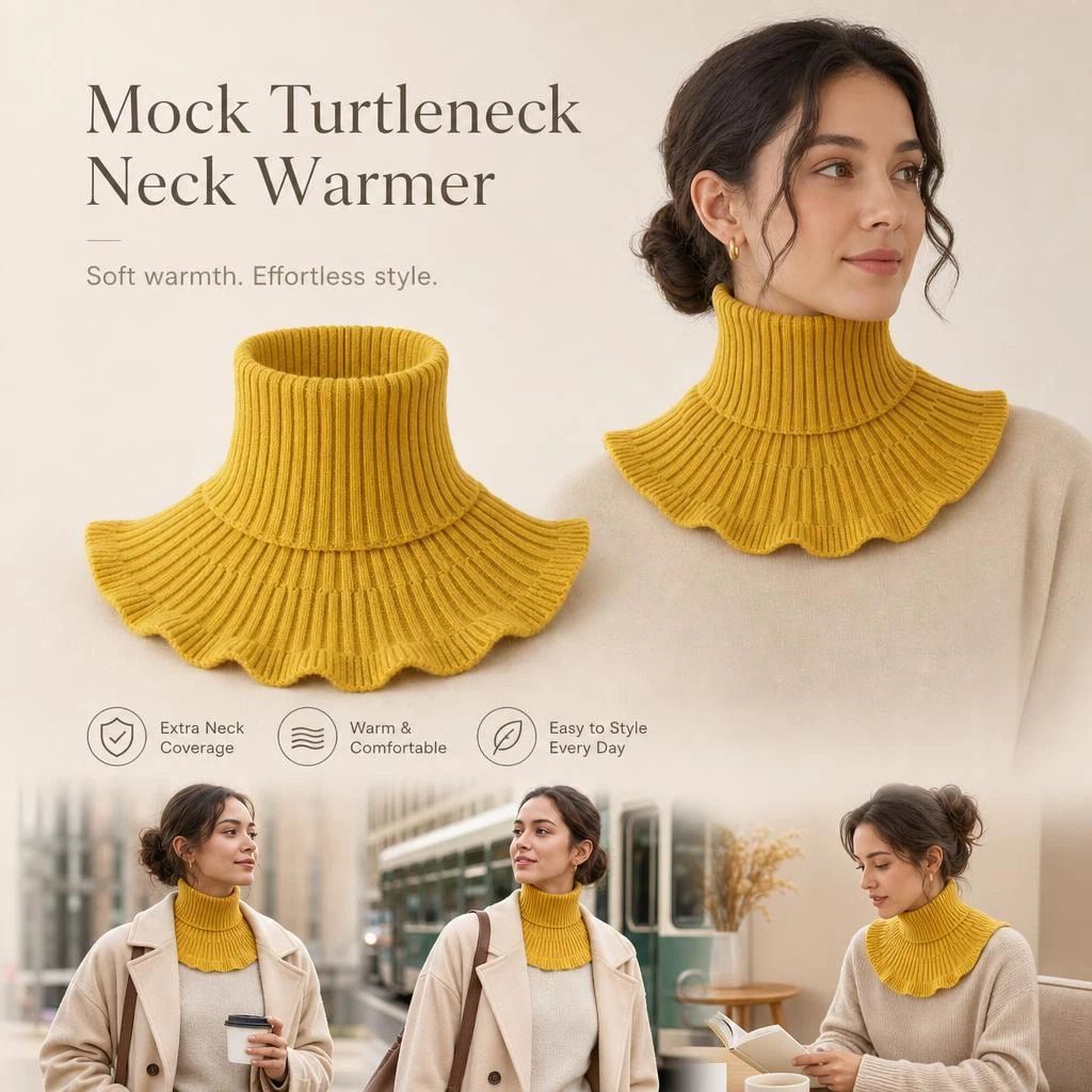 2-Pack thick yellow knit mock neck snoods, wind & chill blocking twin set for daily outfit layering - Image 1
