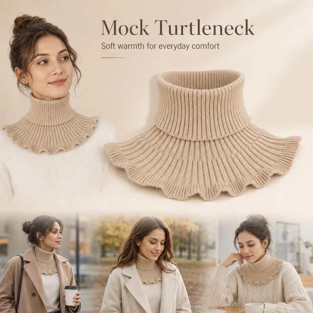 2-Pack thick khaki knit mock collar neck protectors, strong wind barrier dual pack for everyday styling - Image 1