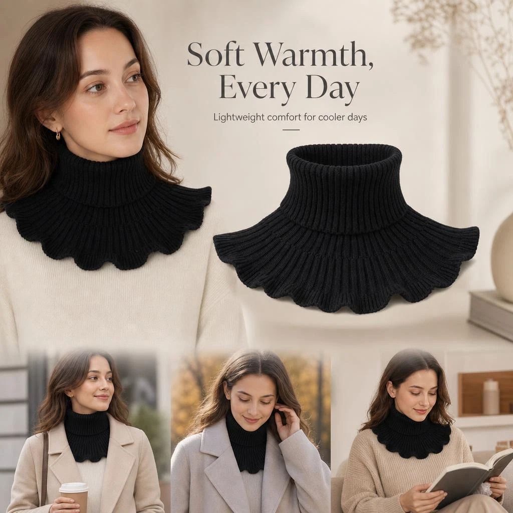 2-Pack thick black knitted mock high collar neck tubes, full wind shield two-piece wardrobe layering kit - Image 1