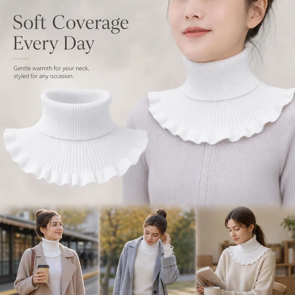 2-Pack thick white knit mock collar warmers, soft wind resistant twin pack for simple outfit matching - Image 1