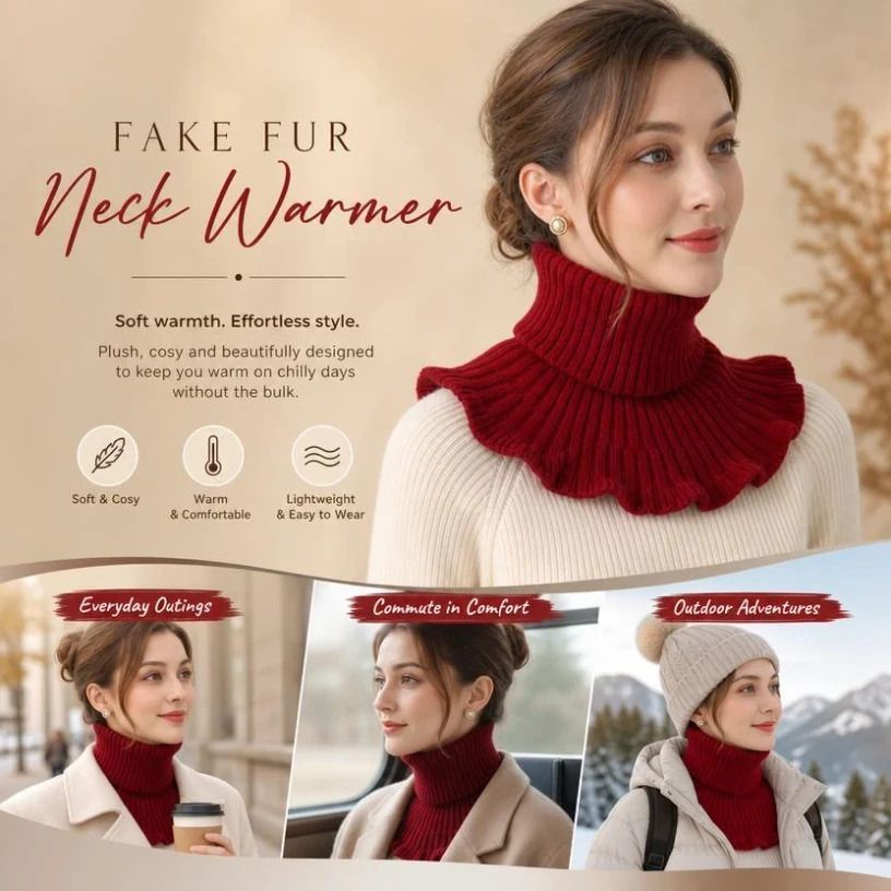 2-Pack thick wine red thermal fake collar wraps, durable wind blocking dual snood styling set - Image 1