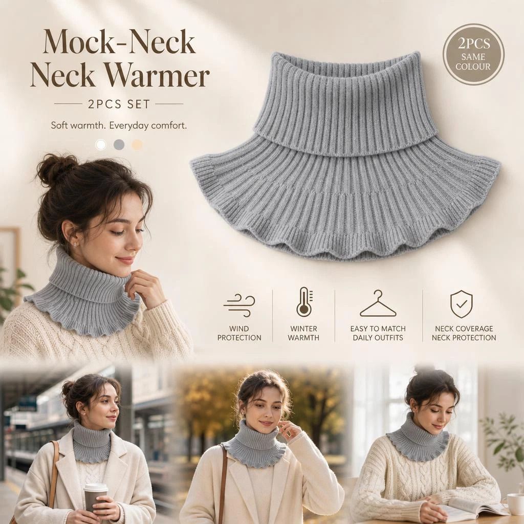 2-Pack thick grey warm mock high collar wraps, steady wind barrier two-piece layering pack - Image 1