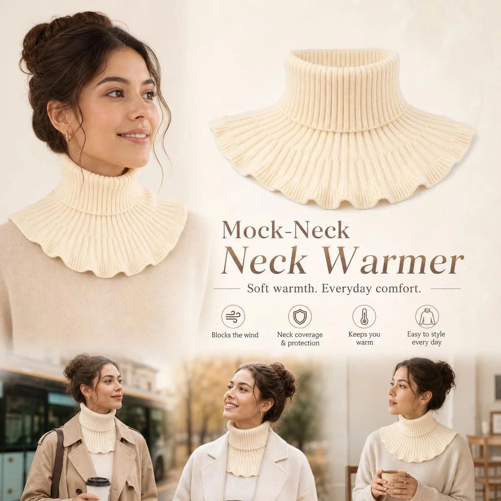 2-Pack thick off white soft knit neck warmers, reliable chill defence twin set for all outfit types - Image 1