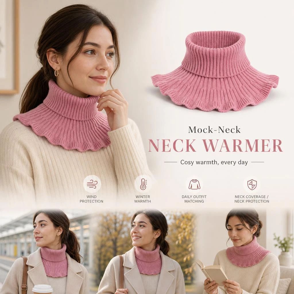 2-Pack thick pink sweet knitted mock neck snoods, consistent wind resistance dual styling pack - Image 1