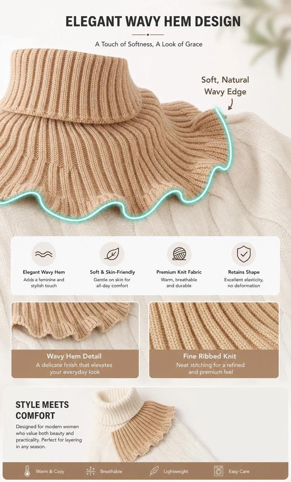 2-Pack thick pink sweet knitted mock neck snoods, consistent wind resistance dual styling pack - Image 4