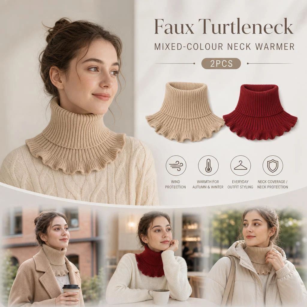 2-Pack Khaki & Wine Red thick knit neck wrap combo, timeless wind resistant dual styling protector - Image 1