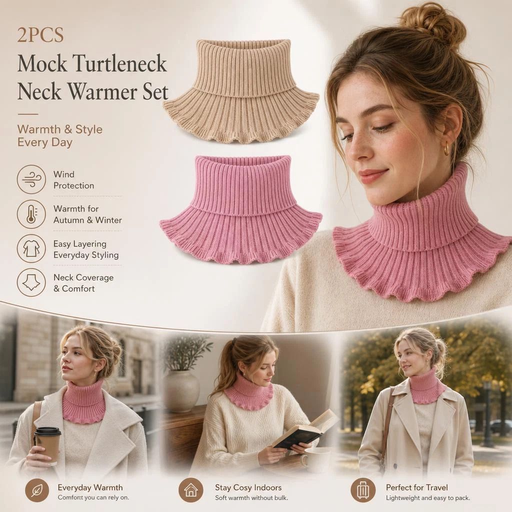 2-Pack Khaki & Pink thick thermal neck cover set, sweet neutral dual tone wind blocking styling protector - Image 1
