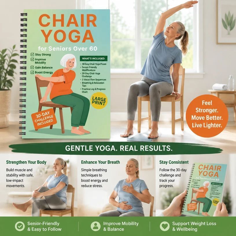 Coil Bound Senior Chair Yoga Weight Loss Notebook, Breathing Awareness Workout Program - Image 1