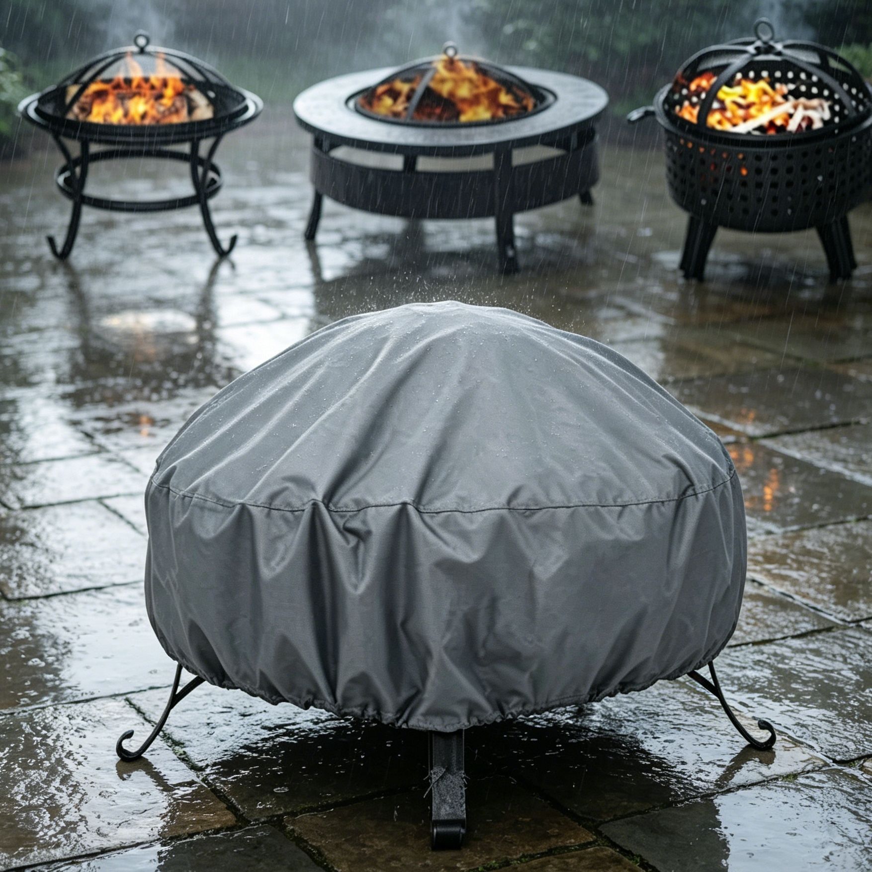 Weather Resistant Safe Fire Pit Cover Slate Grey 92x51cm - Image 1