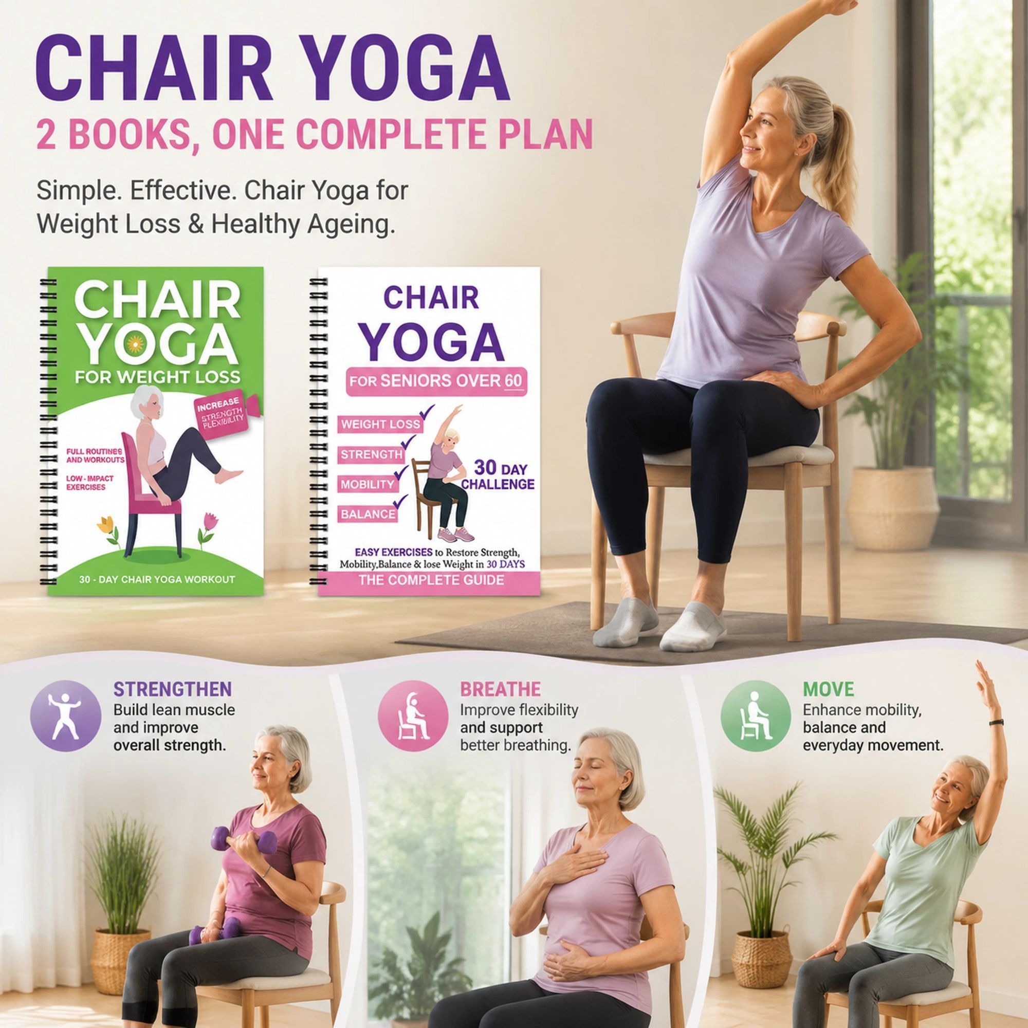 Two-Pack Coil Bound Senior Fitness Notebooks, Stable Strength Training & All-Round Improvement Yoga Guides - Image 1