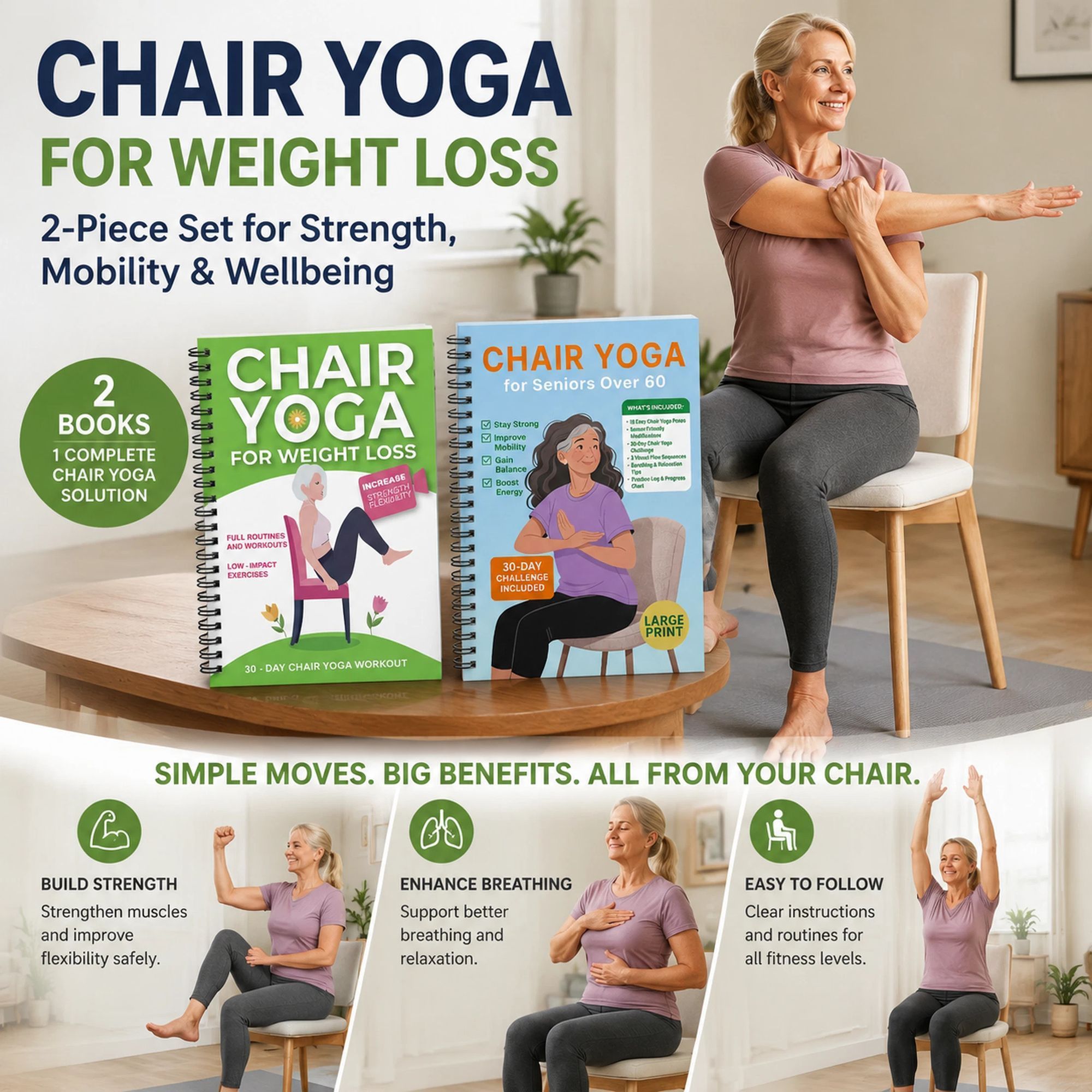 Dual Set Coil Bound Elderly Chair Yoga Weight Loss Journals, Stable Strength & Balance Awareness Programs - Image 1