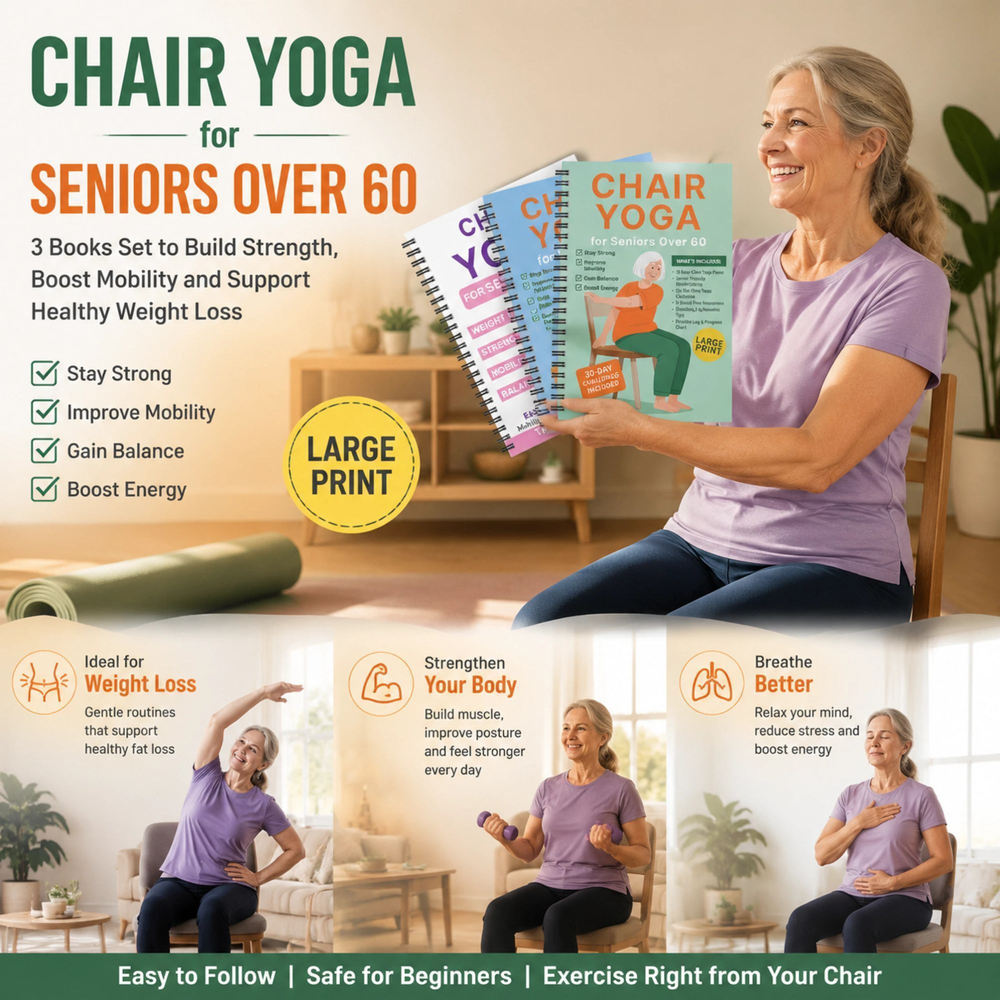 Triple Coil Bound Elderly Yoga Logbooks, Breathing Awareness, All-Round Improvement & Balance Awareness Sets - Image 1