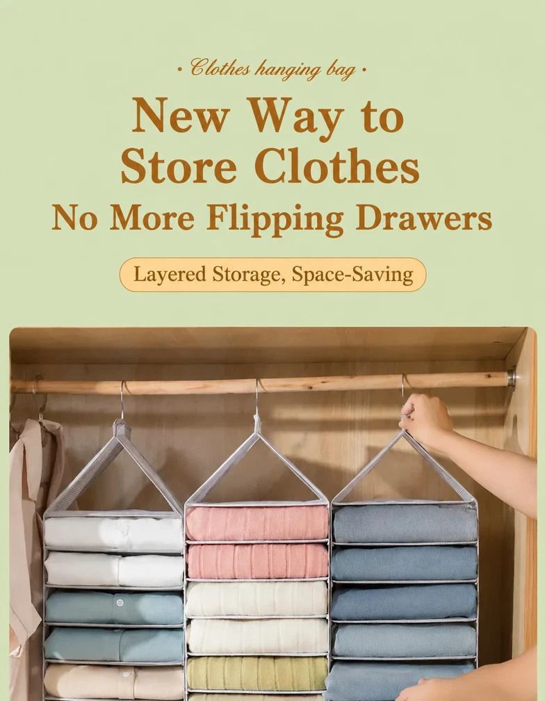 Large PVC Hanging Wardrobe Storage Organiser, 6 Compartment Garment Divider, Vertical Clothes Trousers Storage Pouch, Dusk Grey - Image 4