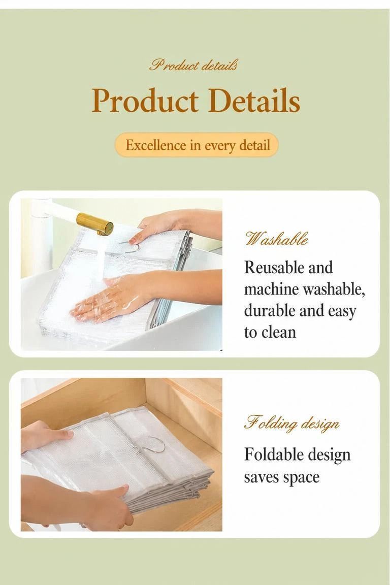 Clear PVC Layered Hanging Clothes Sorter, 6 segmented pockets for pants and daily apparel, neat Snow White - Image 3