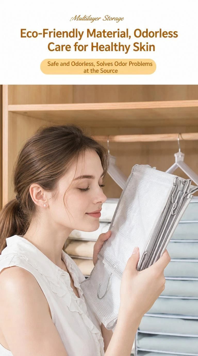 High Capacity PVC Wardrobe Hanging Sack, 9 individual compartments for organised pants storage, neutral Dusk Grey - Image 2