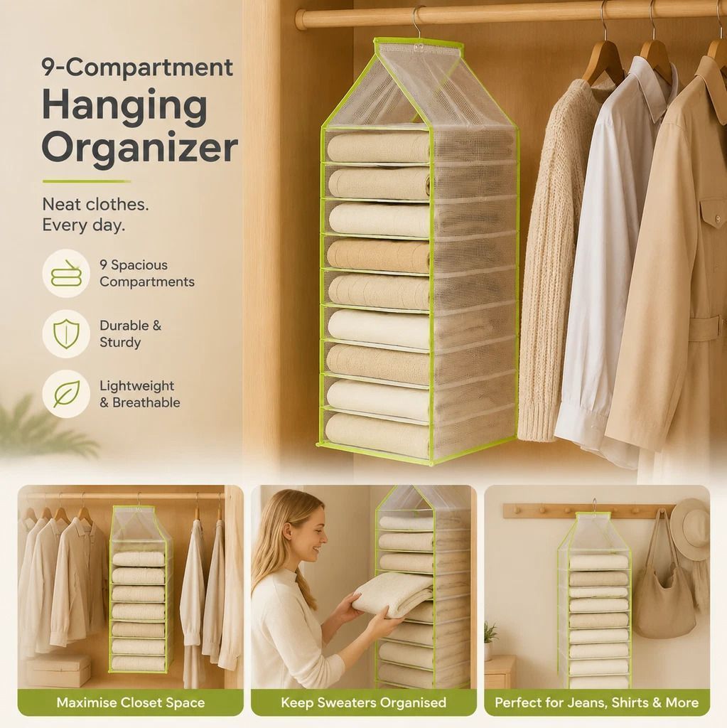 Robust PVC Multi-slot Hanging Clothes Holder, 9 layered sections to sort all trousers neatly, soft Forest Green - Image 1