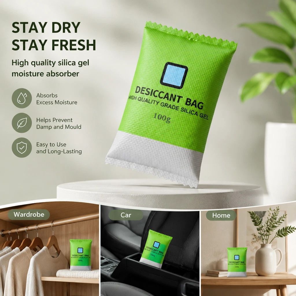 Visual Humidity Silica Gel Dehumidifier, Colour Changing Regular Desiccant, Green 100g, 2 Pack - Image 1