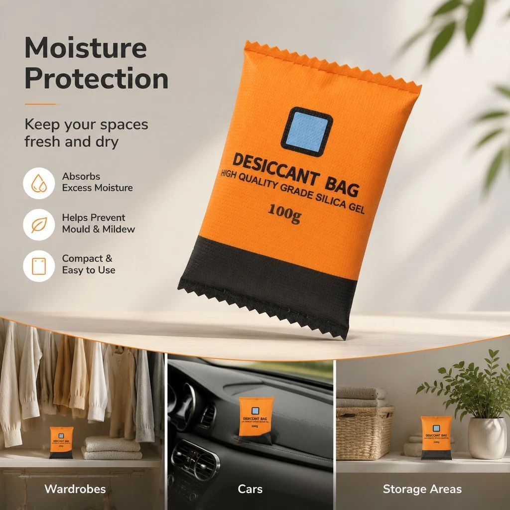 Humidity Indicator Silica Gel Moisture Absorber, Regular Orange Desiccant Beads, 100g Twin Pack - Image 1