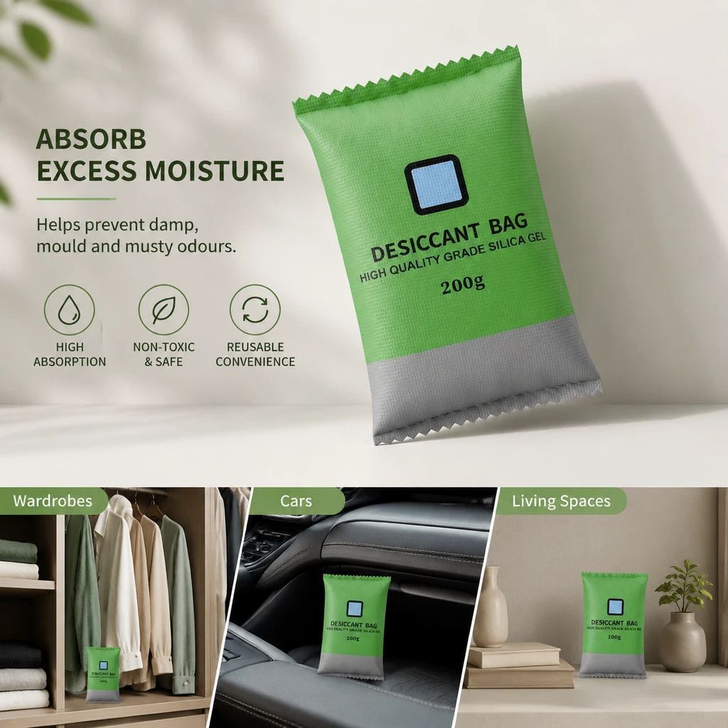 Visible Moisture Silica Gel Drying Beads, Regular Green Colour Changing Desiccant, 200g 2 Pack - Image 1
