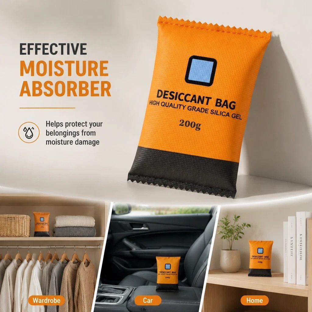 Colour Shift Silica Gel Dehumidifying Packets, Standard Orange Humidity Visible Desiccant, 200g Twin Set - Image 1