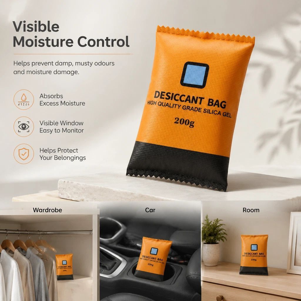Four Pack Orange Silica Gel Moisture Remover, Standard Humidity Indicator Desiccant 100g - Image 1