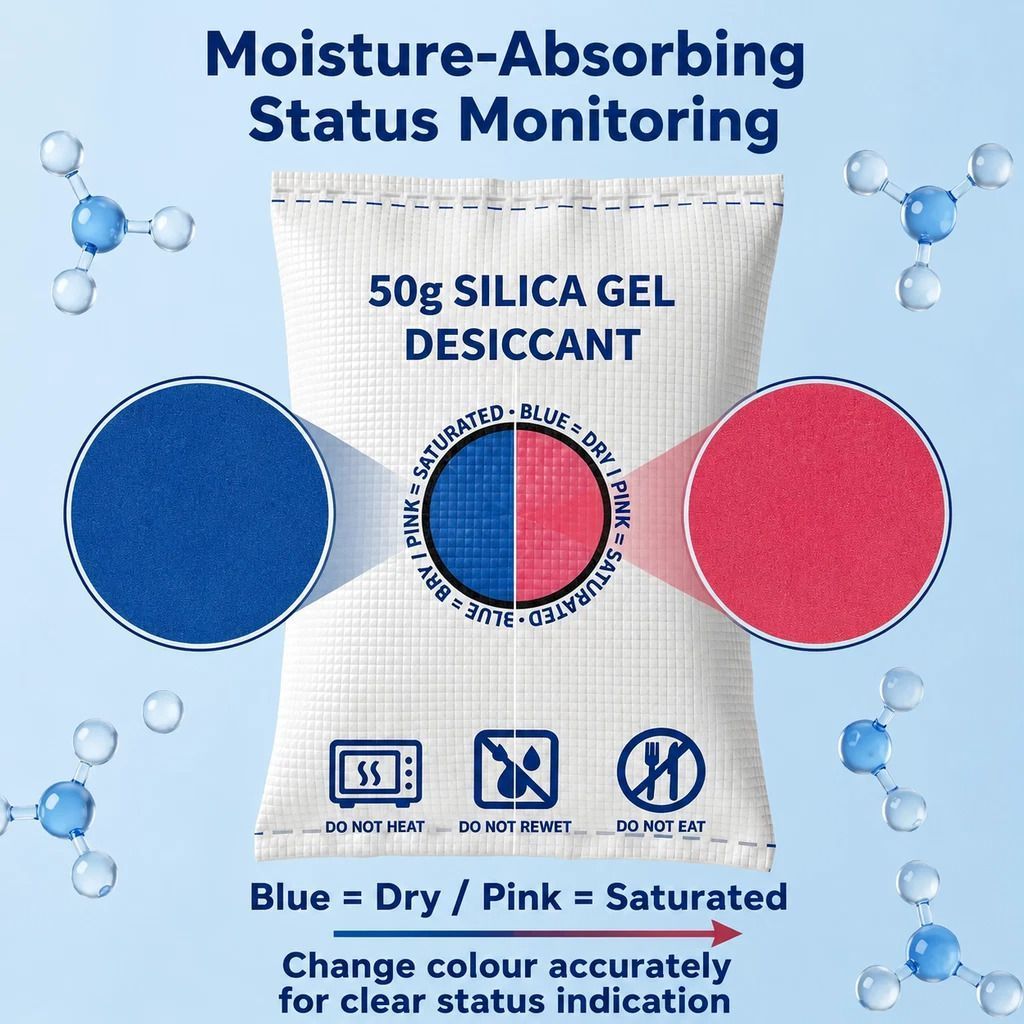 Cobalt Free White Flat Top Silica Gel Packs, Odourless Moisture Removing Sachets, 50g Four Pack - Image 4