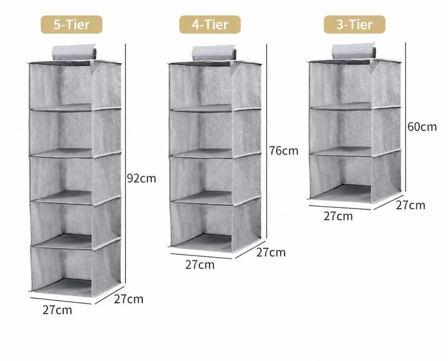 Cotton Linen Multi-Tier Hanging Garment Caddy, 5 Tier, Grey, Easy Clothing Organisation - Image 4