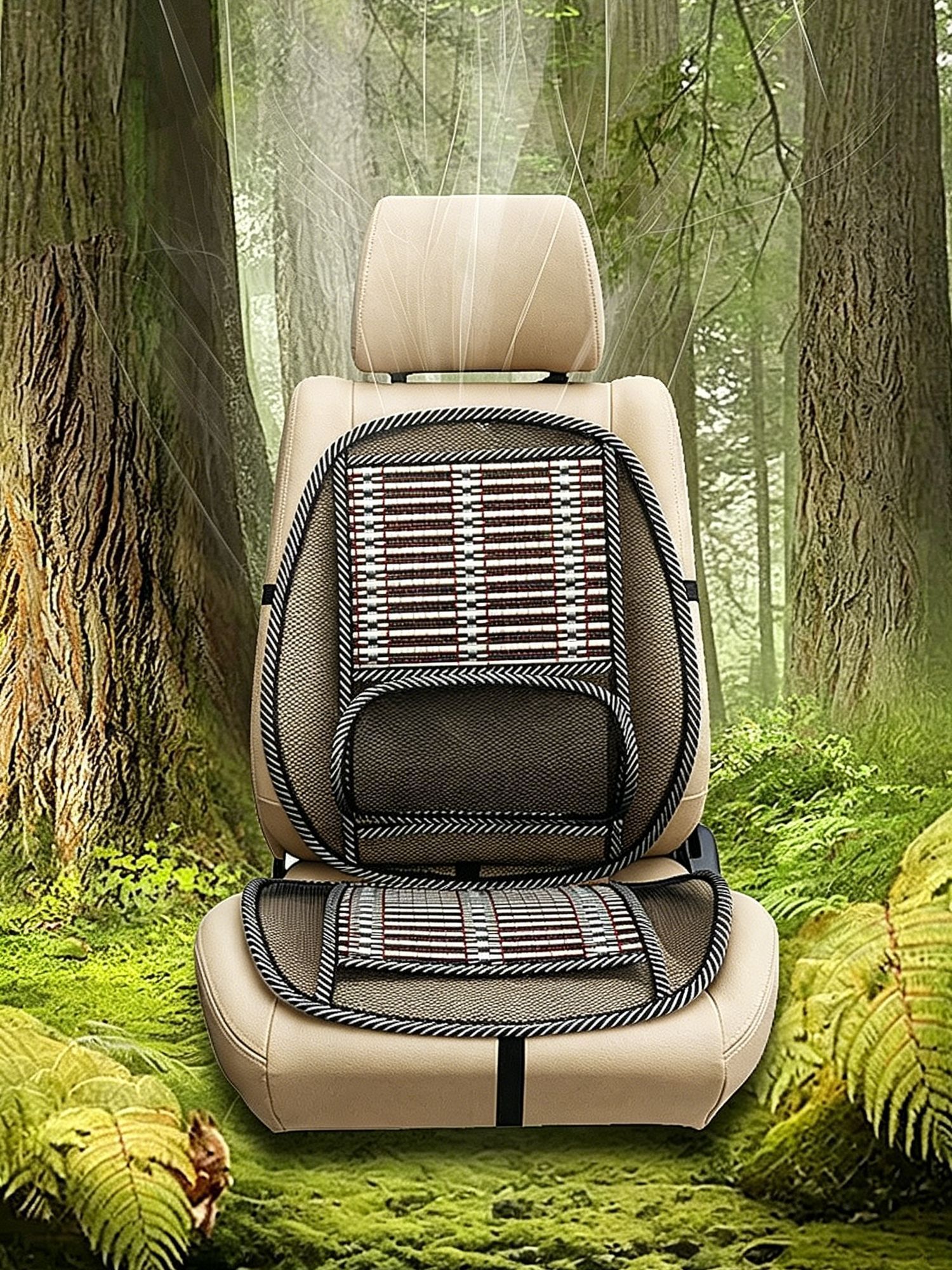 1pc Car Bamboo Wire Cooling Seat Cushion With Backrest - Image 1
