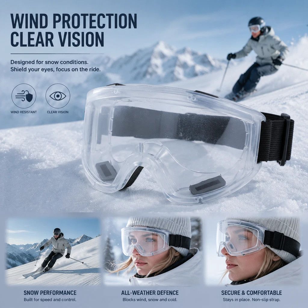 Thoughtful Gift Windproof Ski Goggles, HD Impact Resistant, White Frame Clear Lens - Image 1