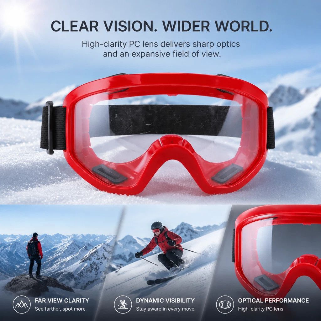 Ideal Outdoor Lover Gift Wind Block Goggles, Red Frame Clear Lens - Image 1