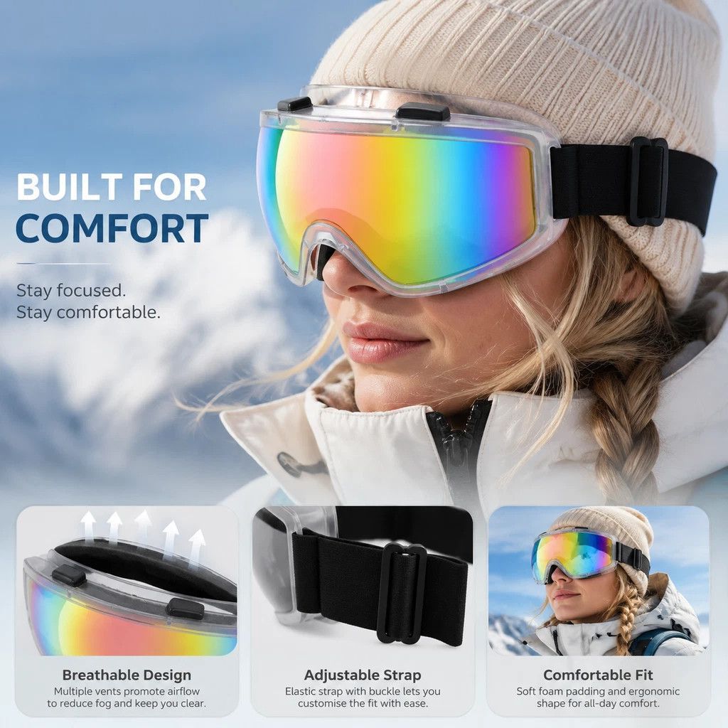 Memorable Iridescent Ski & Cycling Goggles, Full Wind Protection - Image 1