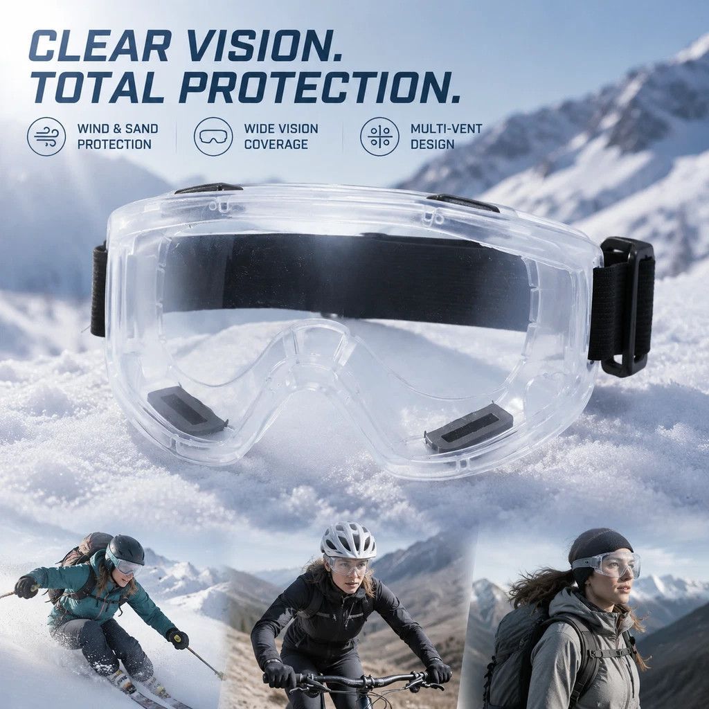 Sentimental Anti-Fog Wind Goggles, HD Shockproof Lens, White Frame Clear Anti-Fog - Image 1