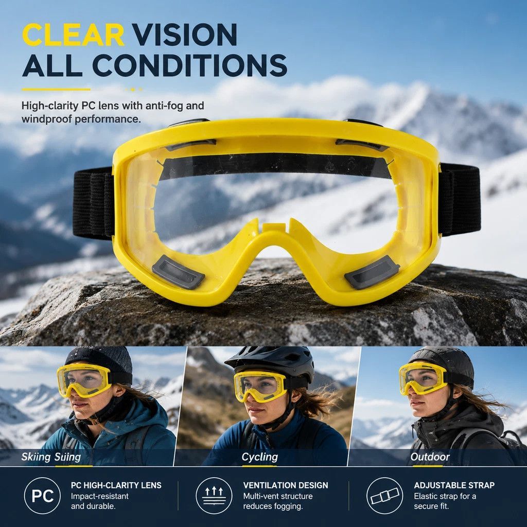 Warm Token Multi-Scene Anti-Fog Safety Goggles, Yellow Frame Clear Anti-Fog - Image 1