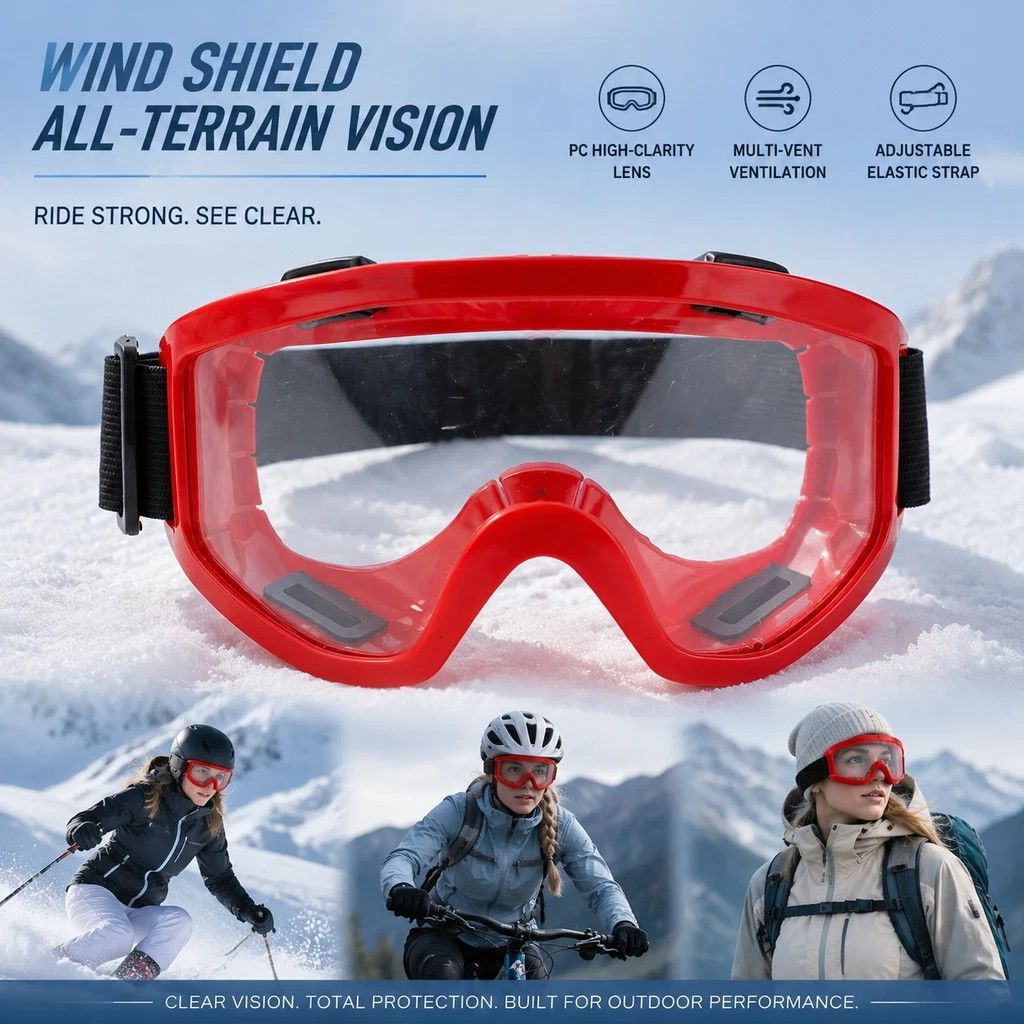Perfect Surprise Fog-Free Outdoor Goggles, Red Frame Clear Anti-Fog - Image 1
