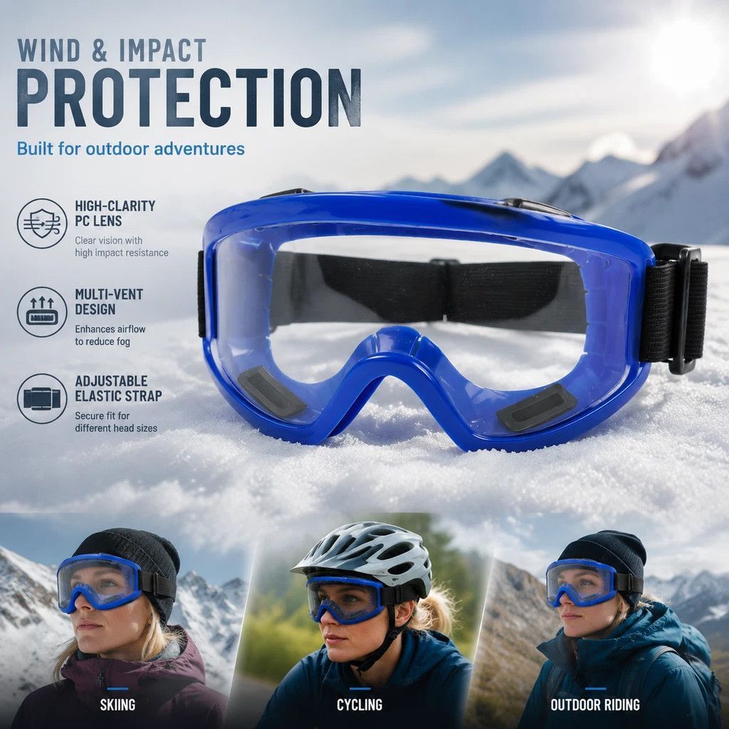 Kind Gift Windproof Cycling Ski Goggles, Blue Frame Clear Lens - Image 1