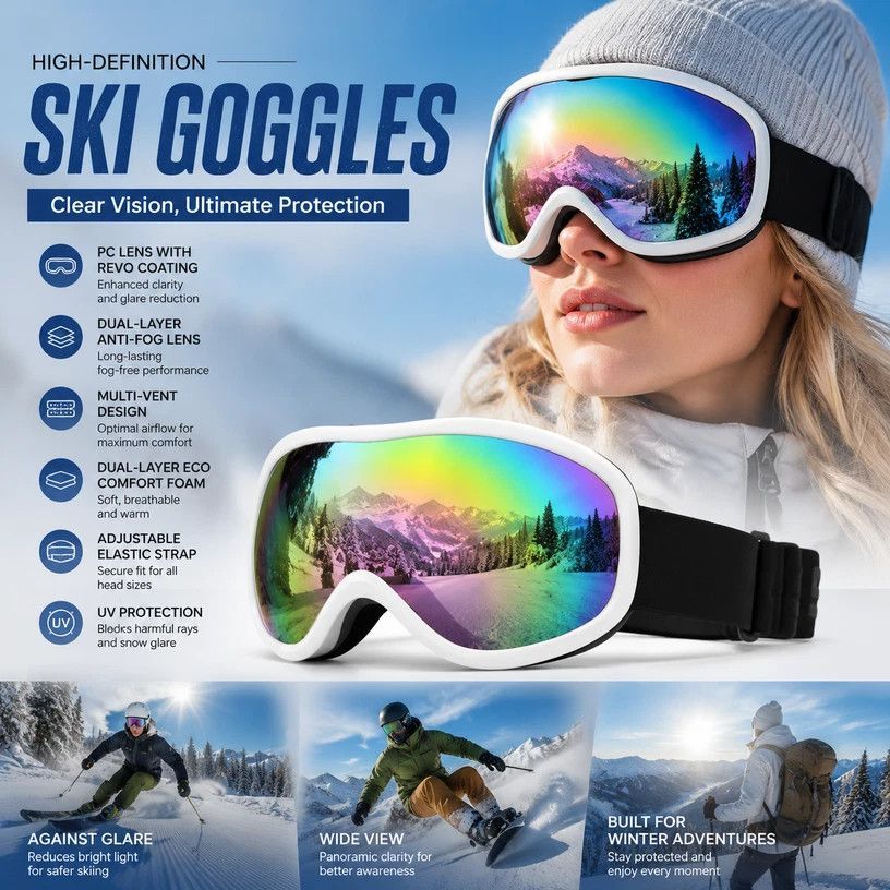 Lovely Casual Gift For Skiers, Wind Resistant Anti-Reflection Ski Glasses Soft Pink Lens, White Frame - Image 1