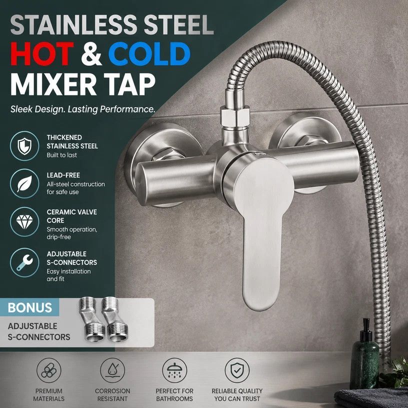 Thoughtful Household Gift Stainless Steel Mixer Tap, Hot Cold Bathroom Mixing Valve Hardware, Upward Shower Full Accessory Set - Image 1