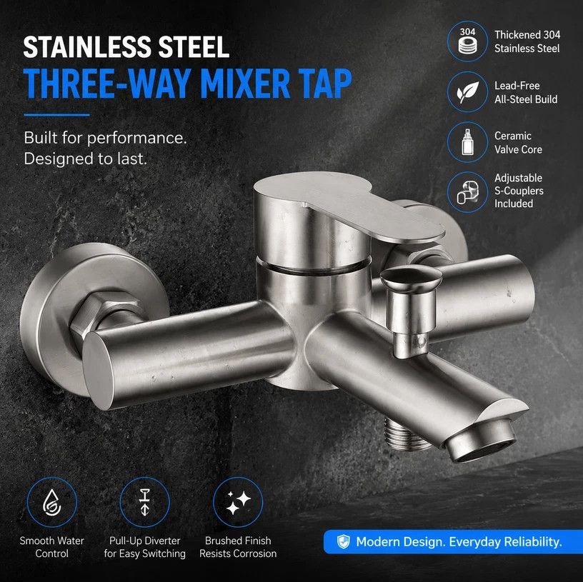 Sweet Renovation Surprise Stainless Steel Mix Water Valve, Bathroom Temp Control Parts, Triple Pull Type With Full Fittings - Image 1