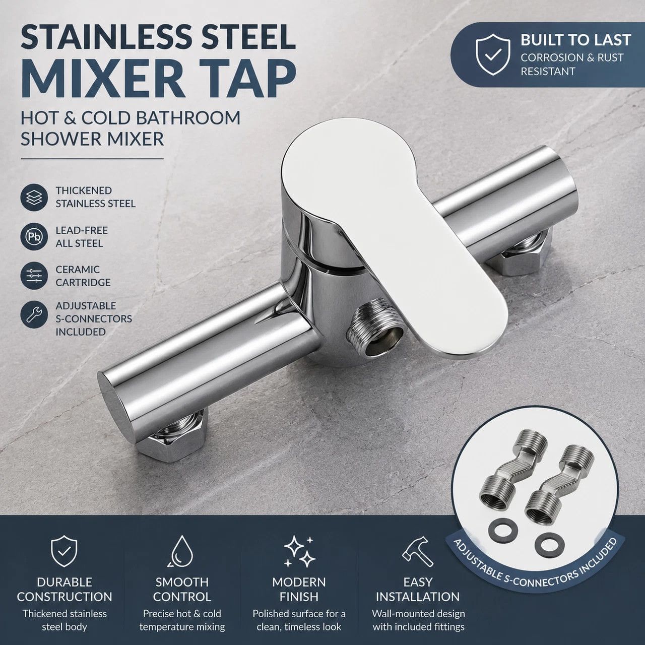 Premium Bathroom Keepsake Gift Stainless Steel Hot Cold Mix Tap, Matte Black Shower Complete Accessory Kit - Image 1